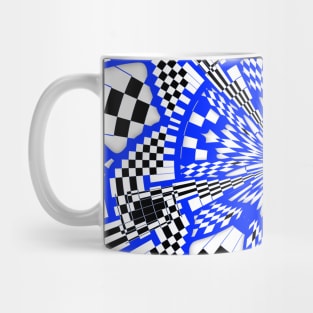 Blue Black and White Checkered Circular Mandala Mug